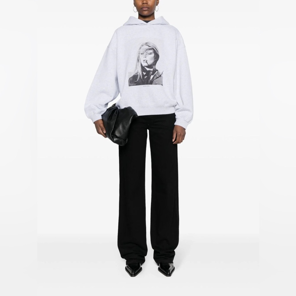 Anine Bing White Graphic Hoodie with Black Print